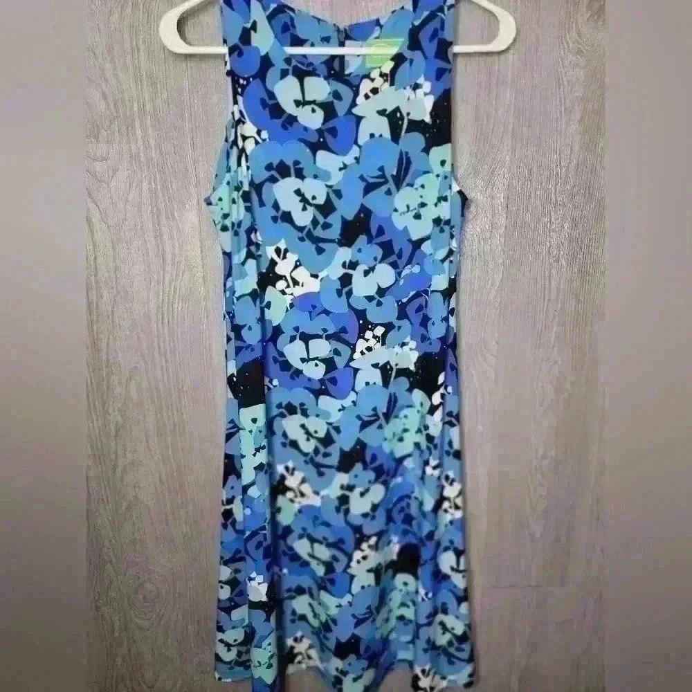 Pappagallo Blue & Aqua Floral‎ Sleeveless Dress. Size small. 100%polyester